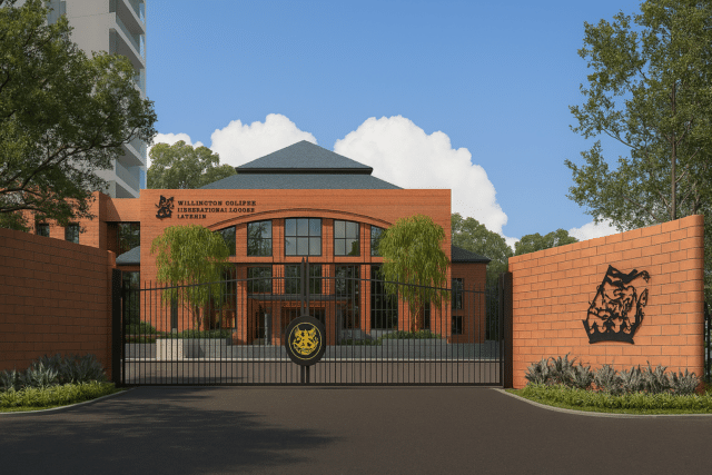 Architect's render of the entrance to Wellington College Independent School Jakarta
