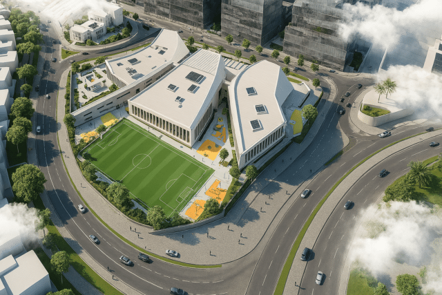 Aerial render of the Wellington College International Qatar campus